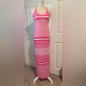 Pink and white maxi dress. Halter style